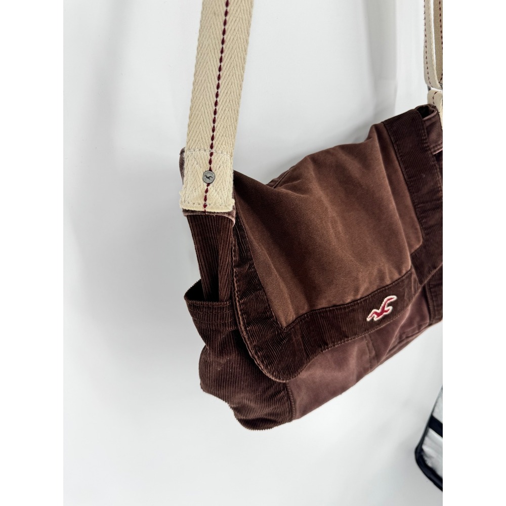Hollister Messenger Bag Women OS Brown Y2K Canvas Corduroy Trim Crossbody - Picture 8 of 13